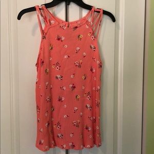 Pink rose strappy shoulder floral crinkle tank